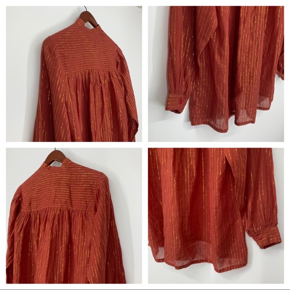 Club Prive Gold Metallic Pinstripe Burnt Orange Boho Blouse San Diego New York - Picture 10 of 16